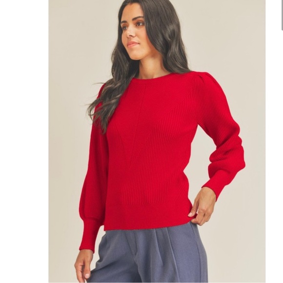 Just In// Bubble Over Ribbed Knit Sweater -Red - Picture 6 of 9